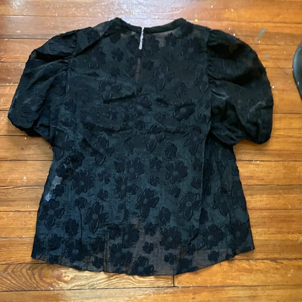 Zara Floral Sheer Organza Puff Sleeve Blouse - Picture 8 of 13